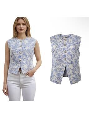 Amanda Uprichard Blue White Floral Vest Top Size XS